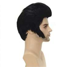 Men's Black Vintage Rock Singer Cosplay Synthetic Wig, High Top Voluminous Back, Suitable For Halloween Party And Rock Star Role Play - Black - View 3