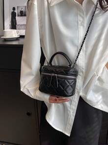 Lightweight Mini Bag, Chain Bag, Quilted Bag, Handbag, Bucket Bag, Suitable For Girls, College Students And White-Collar Workers, Perfect For Office, University, Work, Commuting, Outdoor Activities, Travel And Outings. - Black - View 4