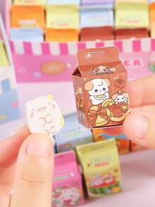 10 PCS - Surprise Fun Erasers - Cute Cartoon Milk Box Shape - Random Styles Sent - Teaching Prizes And Party Gifts, Back To School - Multicolor - View 8
