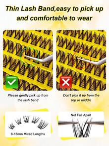 120pcs C Curl Individual Cluster False Eyelashes, Cat Eye Style Long Fine Fluffy Cluster Lashes, 8-16mm, DIY Segmented Individual Cluster False Eyelashes Pointed Tip Lash Extensions - Black - View 7