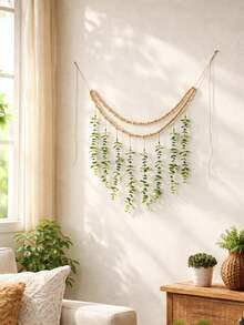 2pcs Bohemian Style Artificial Eucalyptus Wall Decor, Fake Green Wall Decoration, Farmhouse Wreath, Boho Plant Wall Art, Suitable For Bedroom, Bathroom, Living Room, Nursery, Kitchen, Minimalist Wall Decor, Apartment, Dorm And Home Decoration. Realistic Greenery, Boho Faux Plant Tassel Wreath, Natural Style Hanging Decor - Green - View 6
