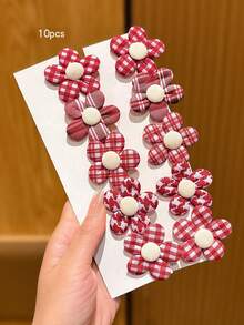 10pcs Sweet Style Floral Plaid Hair Clips Suitable For Daily Use Hair Accessories - Multicolor - View 7