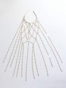 1 pieza Accesorio de cabello de moda diaria para mujer con cadena de malla de strass y borlas, tocado - Multicolor - Ver 12