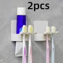 1/3/5/8/10件多功能免鑽孔壁掛式牙刷架附杯子收納架，2/4/6格省空間浴室淋浴洗手台收納架，創意極簡塑膠收納層架，適合居家、宿舍、返校季、秋季 - 彩色 - 查看 13