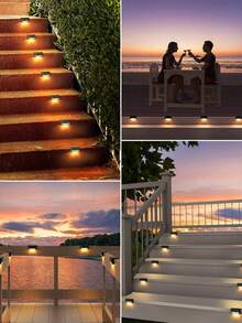4pcs Solar Deck Lights, IP44 Waterproof Outdoor LED Step Lights, Wireless Fence Stair Lights, Dusk To Dawn Automatic On/Off, Solar Wall Mounted Landscape Lighting, Suitable For Railings, Patio, Poolside, Garden, Backyard, Pathway Holiday Decoration - Multicolor - View 4