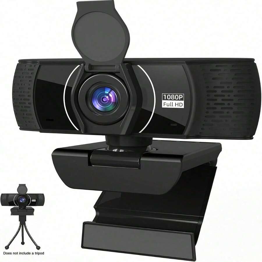 1080P 全高清 30FPS USB 網路攝影機，附降噪麥克風、自動光線校正、隱私遮蓋、廣角鏡頭，即插即用電腦攝影機，適用於 PC 筆記型電腦、Zoom、Teams、線上課程、直播與視訊會議
