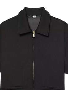 Blusa de manga corta con cuello polo de unicolor, negro para primavera/verano - Negro - Ver 4