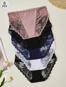 5件組花卉蕾絲內褲套組，女款舒適三角蕾絲飾邊內褲 - 彩色 - 查看 2