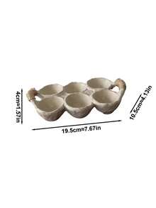 1pc Vintage Distressed Hemp Rope Handle 6-Slot Ceramic Egg Storage Tray, Rustic Coarse Pottery Egg Fresh-Keeping Tray, Home Refrigerator Kitchen Egg Organizer Rack, Ins Japanese Style Baking Platter Tableware Breakfast Storage Decor Soft Furnishing Gift Container, Fresh Egg Storage, Kitchen Tabletop Decoration, Viral Same-Style Daily Kitchenware - View 2