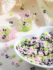10g Mezcla de Rebanadas de Arcilla Polimérica con Panda, Flor Rosa y Hoja, Lindas Chispas de Arcilla Suave de Dibujos Animados para DIY, Encantos de Resina, Decoración de Uñas, Rellenos de Resina y Slime - Multicolor - Ver 3