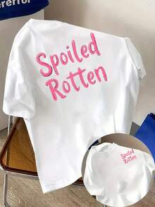 Camiseta de hombre, Spoiled Rotten, con estampado a mano en rosa en la parte delantera y trasera, camiseta de manga corta moderna y a la moda para hombre, adecuada para uso diario casual y a - Negro - Ver 6