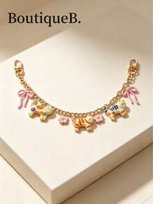 1pc Cute Cat Bag Chain, Bag Extension Chain, Wallet Chain Replacement, 11 Inch Short Chain, Enamel Flower Pendant, Bag Handle Extender, Decorative Bag Chain, Suitable For Wallet Handbag Crossbody Bag, Gold Chain - Multicolor - View 3