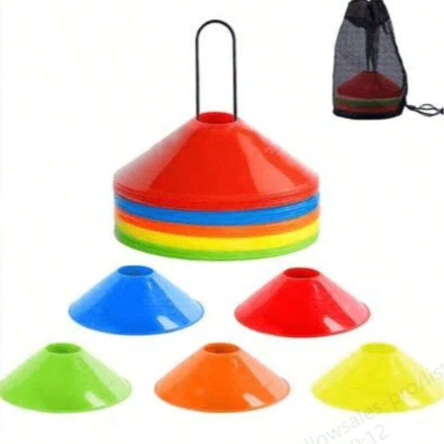 Juego de 10 piezas de discos marcadores de entrenamiento de fútbol con bolsa de malla y estante de almacenamiento, discos marcadores de colores
