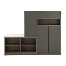 Shoe Bench And Cabinet, Multifunctional Shoe Rack With Padded Seat, Versatile Storage Solution With Adjustable Shelves For The Entryway, White, W 140/D 35/H 110 Cm - 灰色 - 查看 9