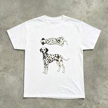 Women's T-Shirt With Dalmatian Dog Illustration T-Shirt |   Two Dalmatians On A Red Background Are Cool In The Summer - 白色 - 查看 8