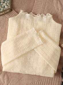 Women's Semi-High Neck Lace Undershirt, Thin Long Sleeve Autumn/Winter New Sweater Inner Layer, High-End Mesh Top Casual - Apricot - View 1