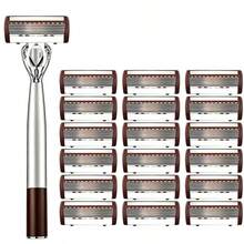 Premium Metal Manual Razor For Men, 5 Layer Floating Sharp Blades Shaving Razor, Non Slip Two-Tone Silver Brown Handle, Luxury Close Smooth Shave Razor Gentle For Sensitive Skin Daily Travel Use - Multicolor - View 15