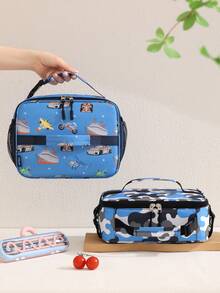 1pc Cute Cartoon Print Insulated Lunch Bag, Simple Large Capacity Lunch Box Bag, Insulated Soft Mini Cooler Bag, Back To School Insulated Meal Bag, Unisex Car Pattern, Fashionable Handheld Insulated Lunch Bag, Food Storage Organizer Bag, Lunch Box Handle, Suitable For Girls, Students, Office Workers To Carry Lunch, Travel, Outdoor Picnic - Multicolor - View 9