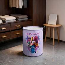 Miniso Huntrax Letter Lightning Star Heart Blue Cat Dotted Background Pattern Waterproof Foldable Laundry Hamper With Carry Handles Bedroom Bathroom Clothing Storage Basket - Multicolor - View 2