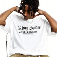 Men's 100% Cotton T-Shirt, Crew Neck, Short Sleeves, White, King Spider Athletic Division Print, Casual Urban Style, Everyday Streetwear, Summer - 白色 - 查看 2