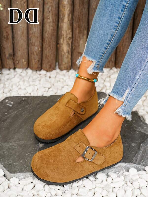 1 Pair European And American Style New Women's Thick Sole Shoes, Full Back Heel Comfortable Mule Style, Closed Upper, Non-Slip Sole, Can Be Worn As Flat Slippers Or Shoes, Suitable For Daily Casual Wear
