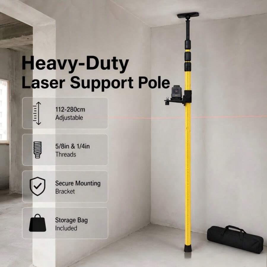 2.8 Meter Laser Leveling Telescoping Pole Adjustable Mounting Pole For Rotary And Line Lasers - Amarillo - Ver 1