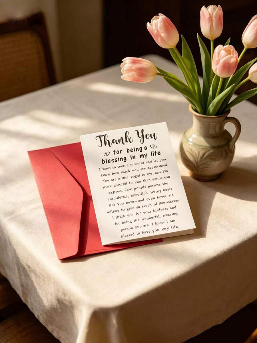 1pc Blessing In My Life Warm Thank You Card For Friend Family Gratitude Gift, Thicker And Larger Envelope And Card, Heartfelt Thank You Greeting Card, Versatile Card For Life Partner, Birthday, Graduation & All Daily Occasions - Multicolor - View 1