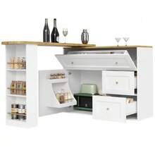 Extendable Bar Table With Storage (138-204*39*105cm), Kitchen Furniture, Sideboard With Snack Shelf, Telescopic Bar Table, High Table, Bistro Table, Kitchen Island, Black - 白色 - 查看 1