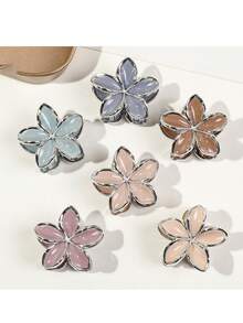 6pcs Cute And Sweet Light-Colored Daisy Hair Clip With Silver Trim And A Glossy Finish. A Simple And Versatile Design - Multicolor - View 6