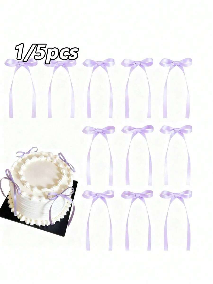1/5pcs Purple Bow Cake Decorations, Suitable For Cakes, Cupcakes, Baby Shower Parties, Birthdays, Weddings, Valentine's Day, Christmas, Graduation - View 1