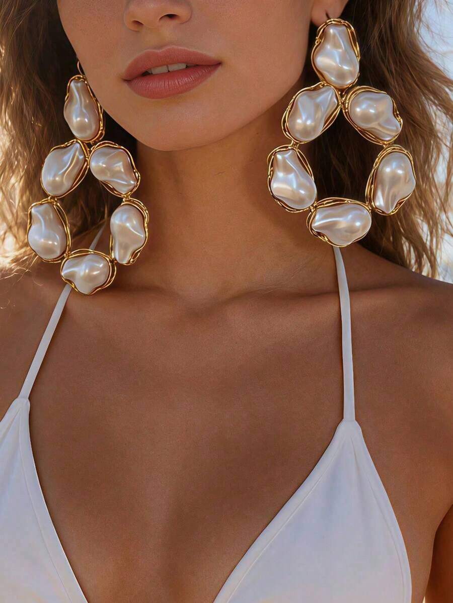 1 Pair Of Unique, Vintage-Inspired Asymmetrical Baroque-Style Faux Pearl Earrings,Stylish And Luxurious Women's Earrings, Parties Jewelry - Earring - View 1