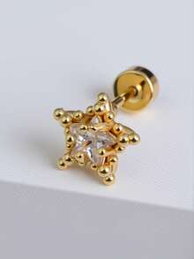 1pc Hypoallergenic Non-Fading Star Stud Earrings 14K Gold Plated Stackable Style Suitable For Upper Ear, Mid-Ear, Outer Ear Helix, Small Ear Cartilage, Anti-Tragus, Cochlear Piercing - A Pair Of Round Beaded  Star Earrings - View 11
