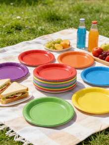 1/10pcs Colorful Paper Plates, Party Paper Trays, Large Capacity Round Solid Color Thickened Paper Plates, Suitable For Desserts, Perfect For Birthdays, Dinners, Weddings, Picnics, Baby Showers And Other Occasions - Multicolor - View 4
