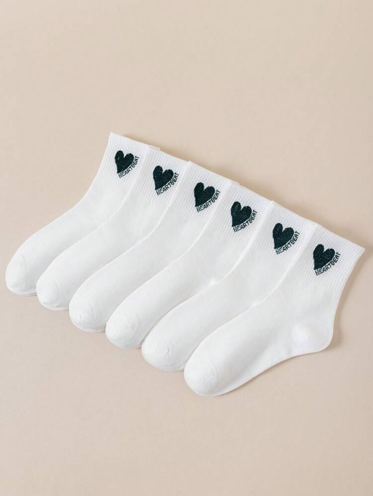 1/6 Pairs Women's White Mid-Calf Socks, Comfortable Casual Minimalist Versatile For Daily Wear - White - View 5