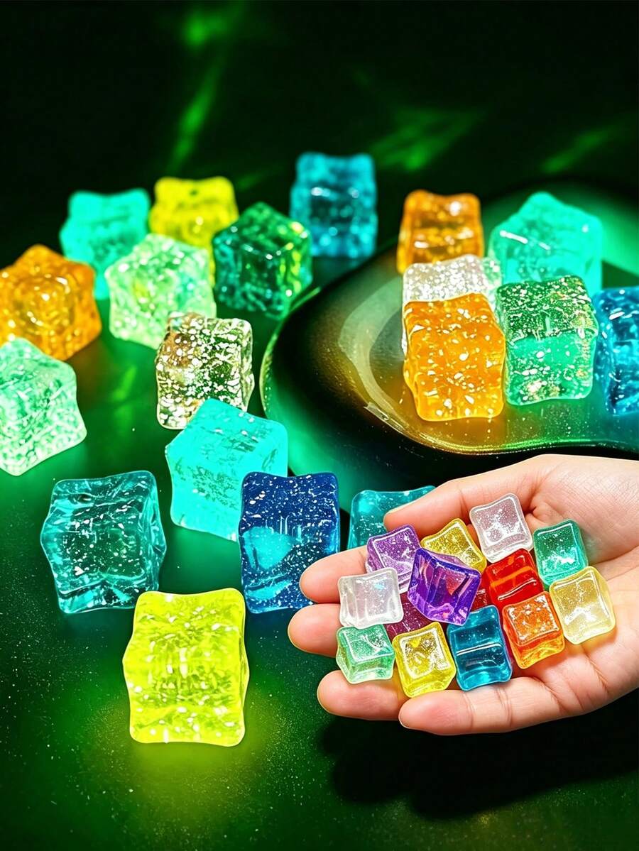 30/20/10/5/2pcs Multicolor Glow-In-The-Dark Ice Brick Decorative Blocks, Multifunctional Luminous Particles, Party Favors, Suitable For Aquarium, Garden Path, Bonsai, Flower Pot, DIY Wish Bottle, Party Confetti, Night Light Filler - & , Starry Color-Changing, Long-Lasting Glow, Shine In The Dark, Holiday Creative Home Decor, Back To School, Outdoor Decoration, Party Decoration
