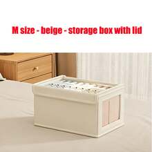 1 Foldable Clothing And Blanket Storage Bag, Storage Box With Transparent Windows And Handles, Reinforced Foldable Linen Storage Basket, Home Storage, Clothing Storage Box, Bedroom Storage, Wardrobe Organizer, Dormitory Storage Box,Clothes Organizer. - Beige - View 17