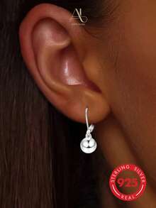 1 Pair Fashionable & Elegant Unique Minimalist 925 Silver Geometric Square & Round Ball Earrings For Women, Suitable For Holiday, Party, Valentine's Day, Birthday Gift - Silver - View 2