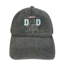 Best Dad Ever Fist Bump Custom Washed Baseball Cap, Personalized Kids Name Print Dad Hat, 9 Colors Available, Ideal Father's Day Birthday Gift For Papa Grandpa Husband Men Casual Outdoor Sun Hat - Dark Grey - View 1