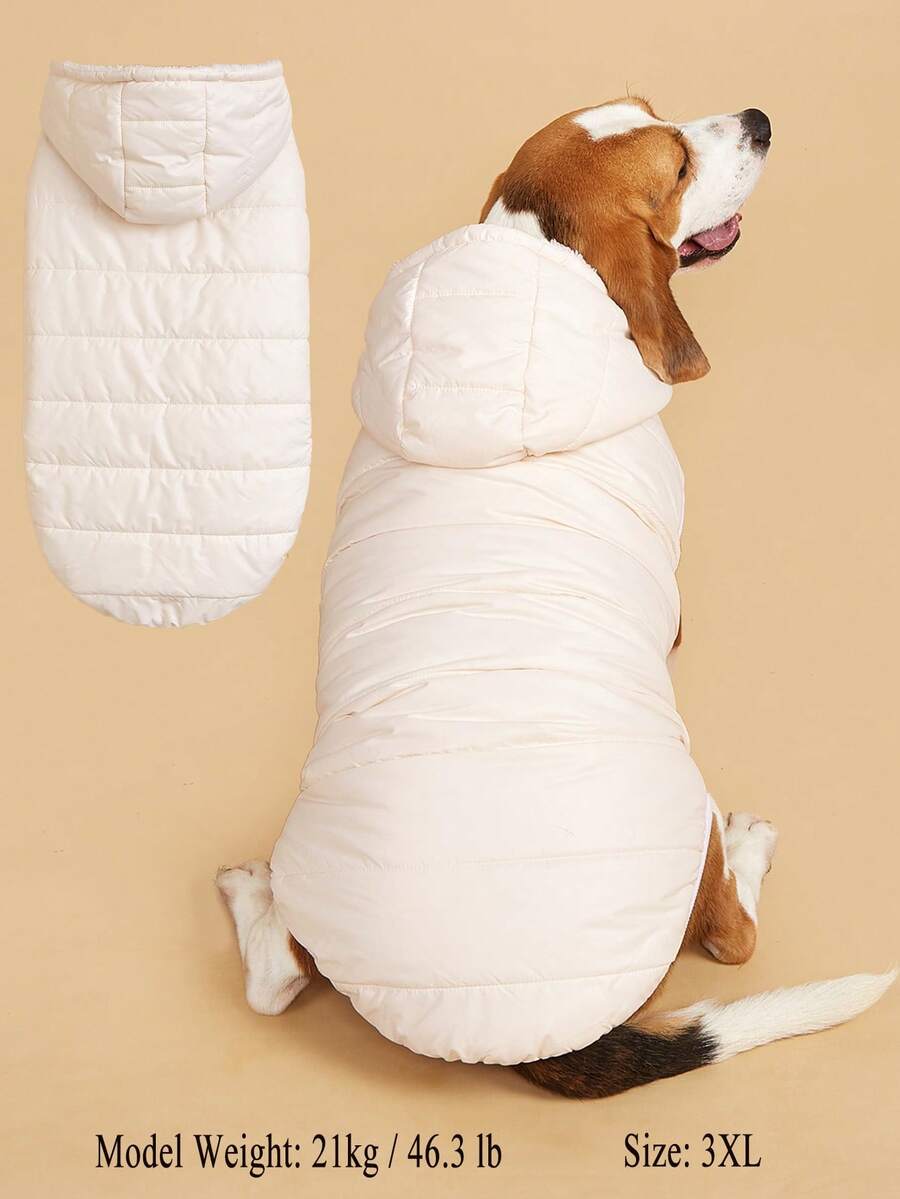 1件純色連帽加厚保暖內裡背心，適用邊境牧羊犬、比熊犬、柯基犬、比格犬等小型與中型犬，秋冬滑雪穿搭 - 白色 - 查看 1