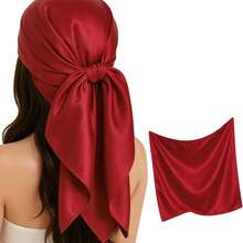 1pc Women's / Ch Solid Color Minimalist Satin Silky Headscarf Lightweight Soft Headscarf Delicate Couple Style Daily Classic Scarf - Red - View 2