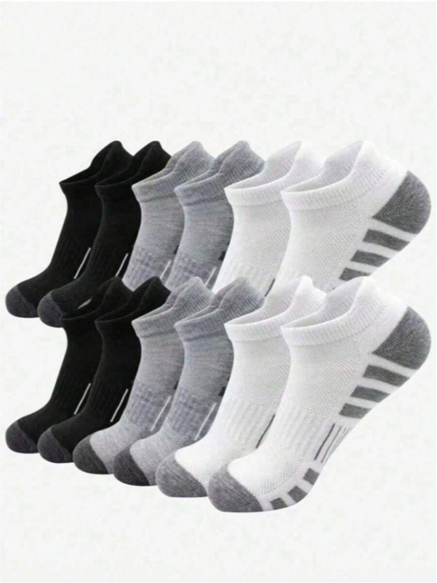 1/3/5 Pairs Men's Sports Socks, Basketball Socks, Soccer Socks, Invisible Socks, White Socks, Ankle Socks, Black Socks, Low-Cut Socks, Ankle Socks, Double-Layer Anti-Slip Design, Moisture-Wicking, Soft And Breathable, Suitable For Business Casual, Outdoor Sports, College Style, All-Season Daily Wear, Suitable For Gym, Autumn Invisible Socks And Ankle Socks - Multicolor - View 1