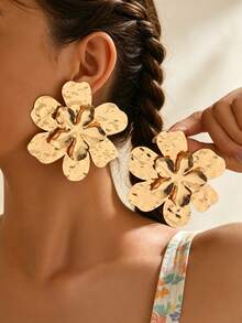 1 Pair Fashionable Elegant Exaggerated Personalized Metal Style Double Layer Flower Shaped Women's High-End Stud Earrings - Yellow Gold - View 3