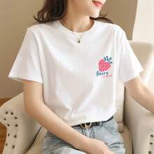 Loose Fit T-Shirt With Anime Cartoon Print - الفراولة - مشاهدة 1