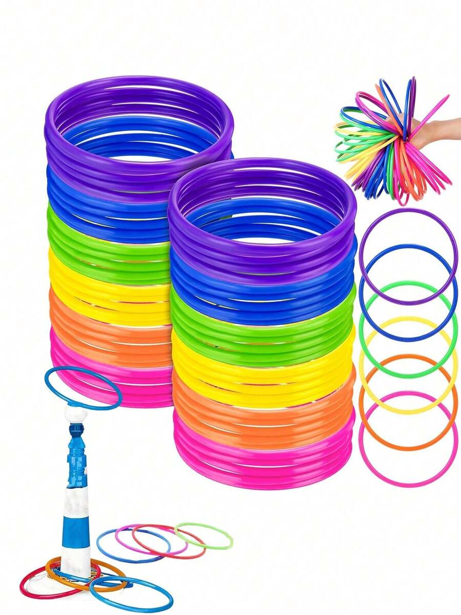 30pcs/10pcs/2pcs Juego de Lanzamiento de Aros de Plástico Multicolor, Aros de Carnaval, Para Juegos de Práctica de Velocidad y Agilidad, Juegos de Jardín y Patio al Aire Libre, Juegos de Despedida de Soltera, Regalos de Fiesta de Cumpleaños y Vacaciones de Carnaval, Accesorios de Fiesta de Festival de Playa y Césped (Colores Aleatorios) - Multicolor - Ver 1