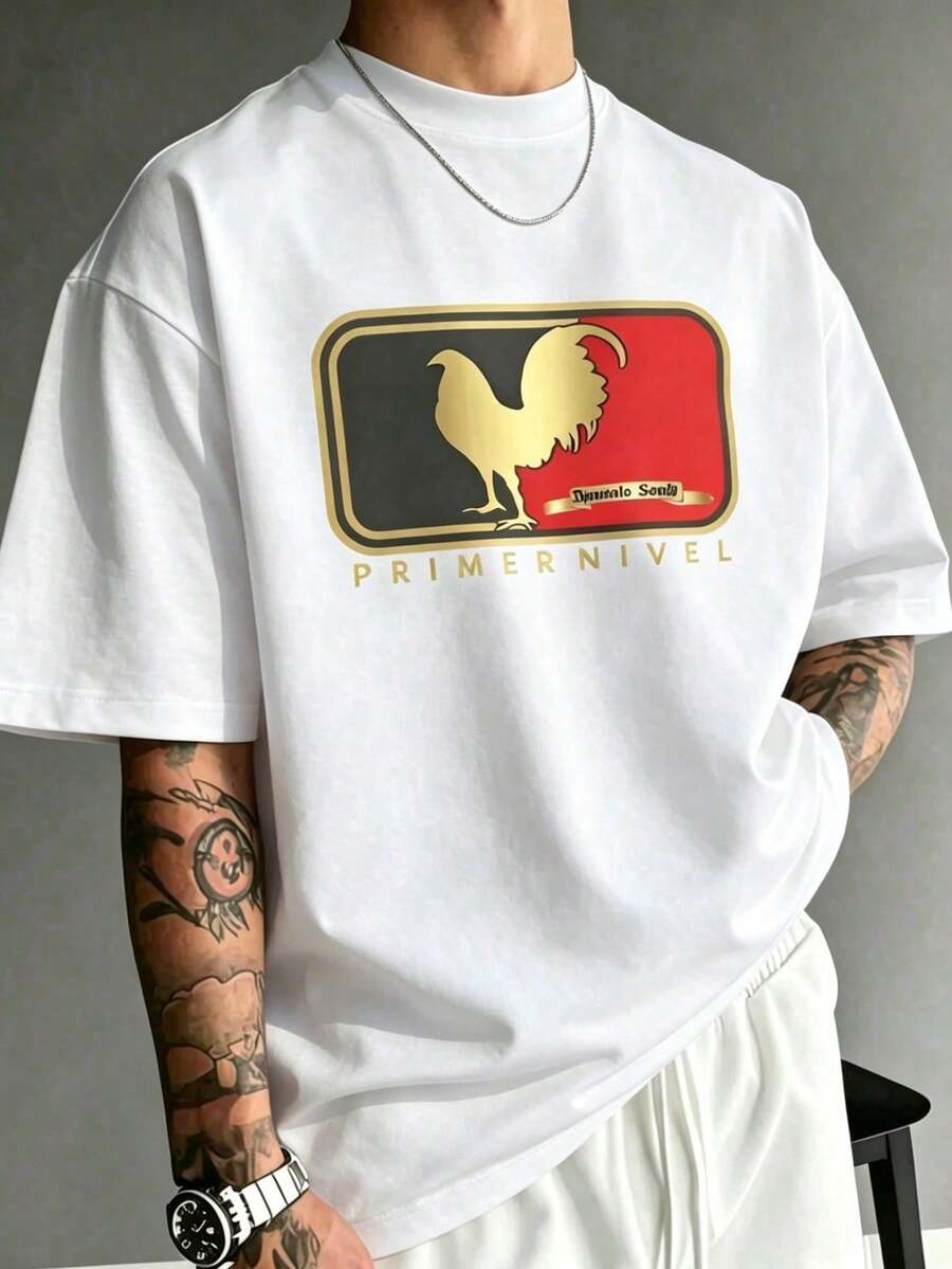 on texto "PRIMER NIVEL" Negro Camiseta de manga corta para Hombre, diseño llamativo y único Camiseta de manga corta para hombre, confeccionada en un tejido cómodo, ideal para el uso diario. - Blanco - Ver 1
