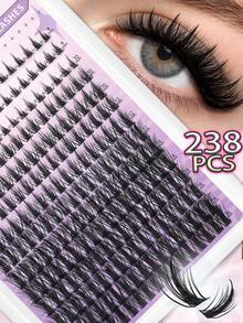 FQBFQB 238pcs Anime Lash Clusters, Fairy Eyelashes,D Curl, 9-16mm Mixed, Lightweight Reusable Fluffy Volume Lashes, DIY False Eyelashes For Beginners, Dense Eyelashes For Daily Wear, Date Night, Party & Wedding Makeup,Individual Eyelashes - D - View 3