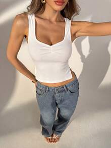 Soulscape Petite White Casual Sleeveless Basic Vest Top, For Daily Wear, Summer Outing, Work Out, Vacation & Festival - White - View 3