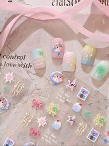 1pc 5D Sweet Cute Kitten Nail Art Stickers, Four-Leaf Clover & Bow Nail Decals, Self-Adhesive Nail Patches, Summer DIY Nail Art Accessories, Easy Nail Stickers, Best Nail Supplies For Girls And Women, Suitable For St. Patrick's Day And Cute Party Events - Multicolor - View 8