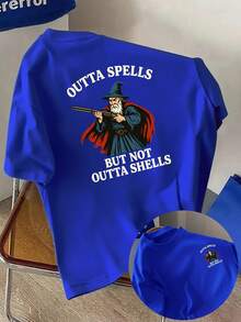 OUTTA SPELLS, pero sin balas, nueva camiseta de cuello redondo para hombre con estampado de doble cara, estilo casual, deportivo, moderno y holgado, de manga corta para estudiantes y adolesc - Blanco - Ver 8