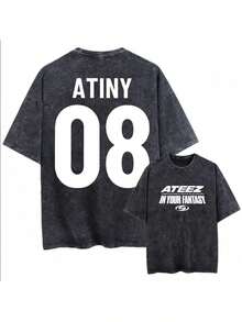 ATINY 08 Black Cotton T-Shirt With 'In Your Fantasy' Print, Unisex Casual Fan Clothing,  MINGI Graphic Tee From South Korea, Fashionable Retro Short Sleeve T-Shirt - 黑色 - 查看 1